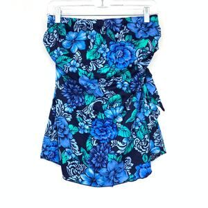 Vintage One Piece Swimsuit Womens Apx Sz M Blue Green Floral Print Strapless